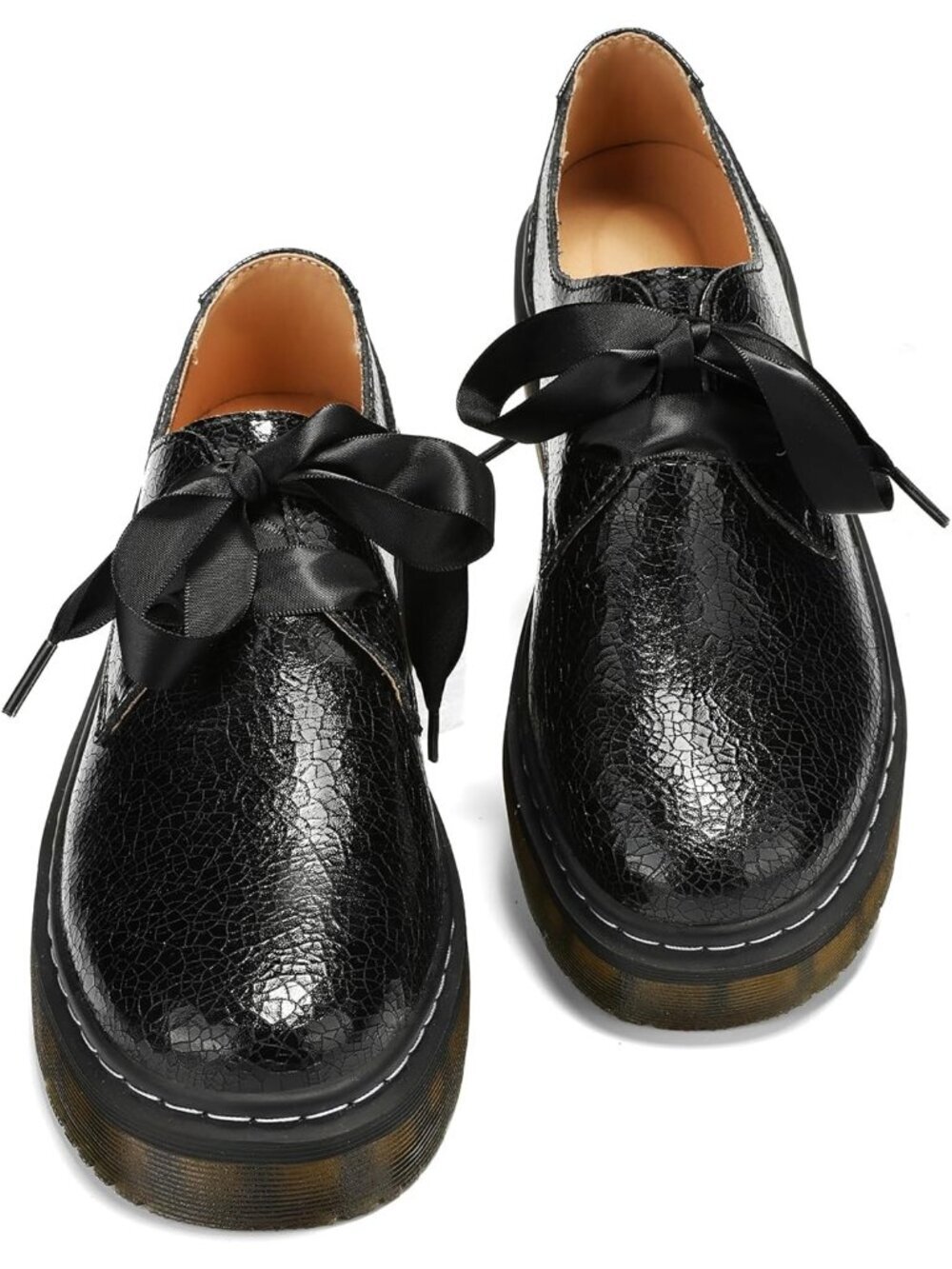 Women’s Black-croco Lace-Up Platform Chunky Loafers Office Dress Shoes